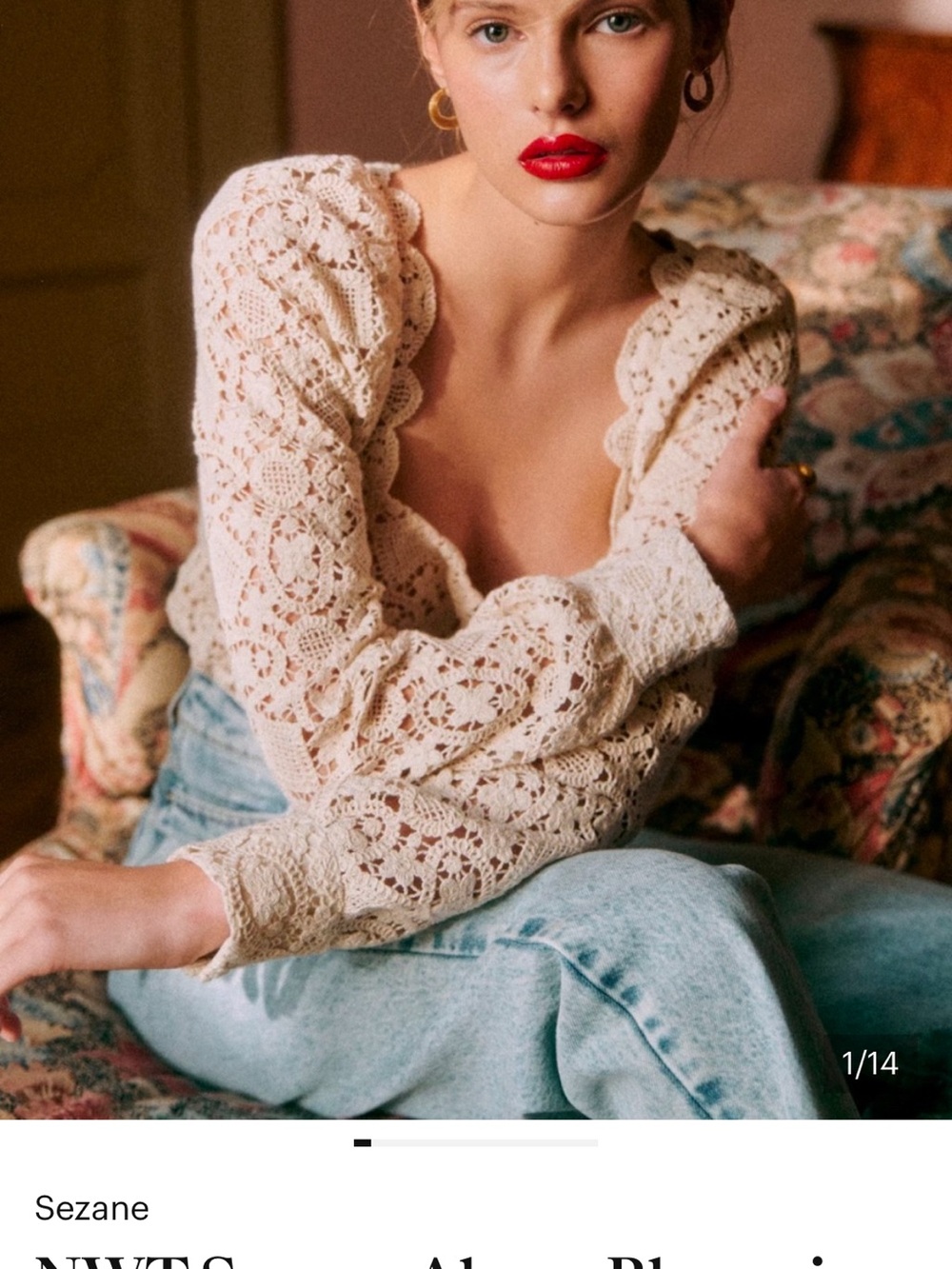 Sezane Alvere Ivory Crochet Lace Top